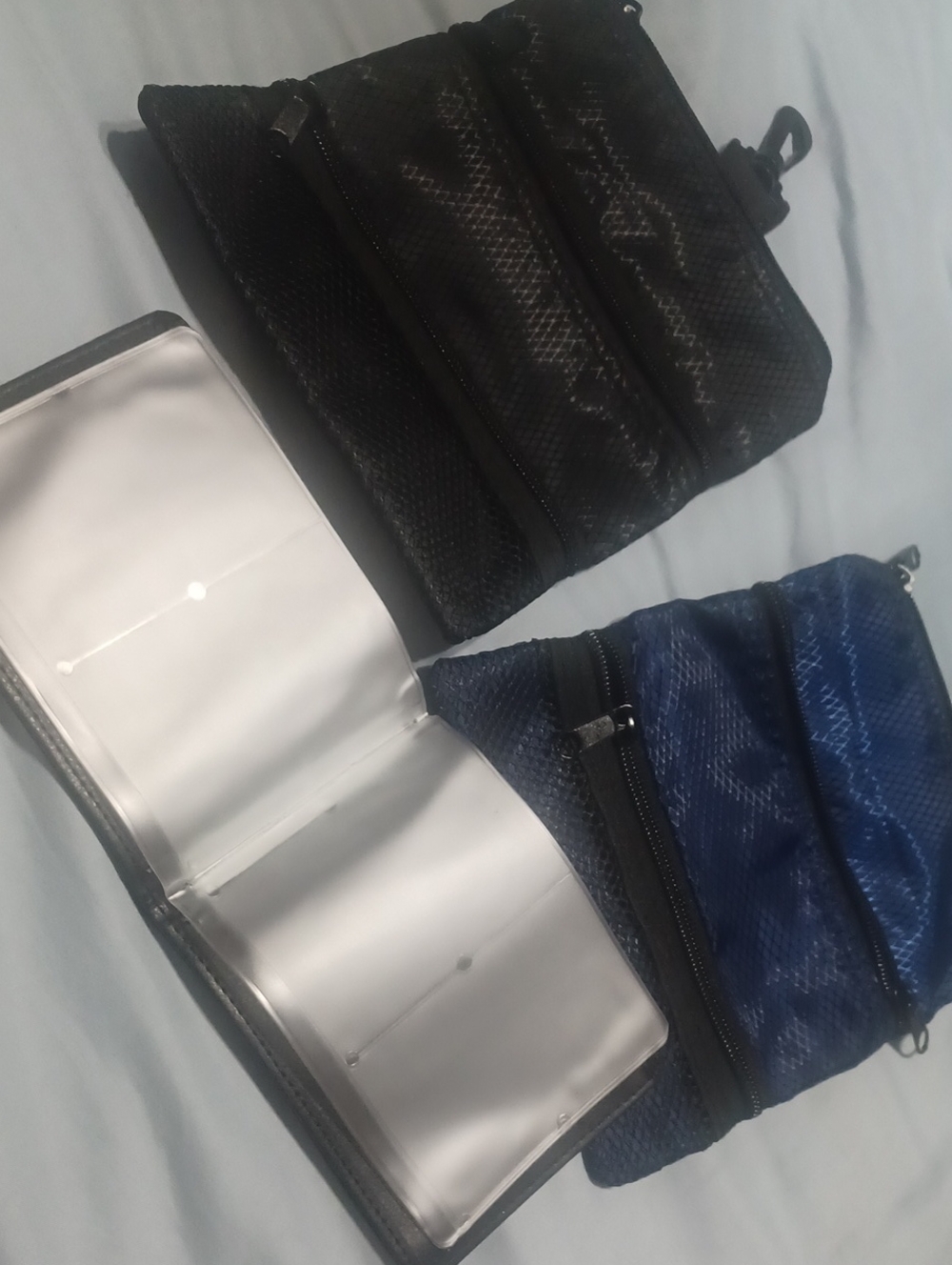 Compact Triple-Zip Pouch - Black and Navy & Credit Card Holder
